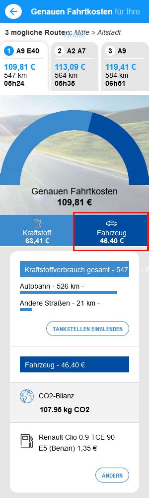 Route: Routenberechnung, genaue Fahrtkosten 